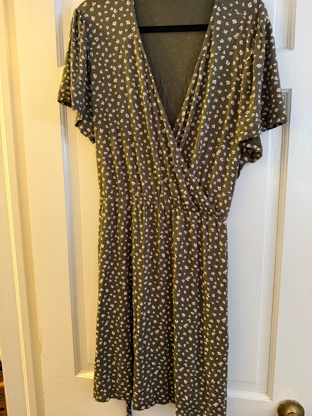 GAP Olive Green Floral Wrap Midi Dress